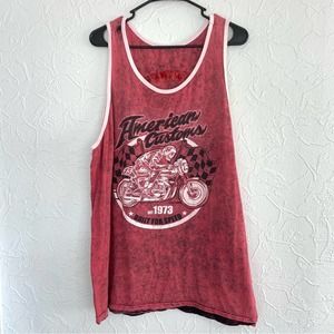 MENS MAROON ACID WASH BIKER TANK TOP AMERICAN CUSTOMS SKULL SIZE XL SOFT